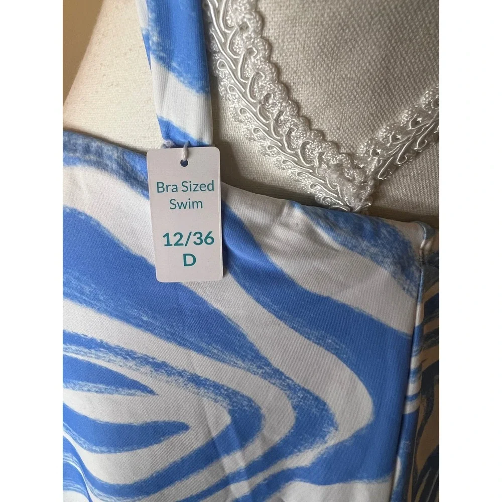 Coco Reef Blue White Swirl Print Twist Front Tankini‎ Swim Top Bra Sized 12/36D